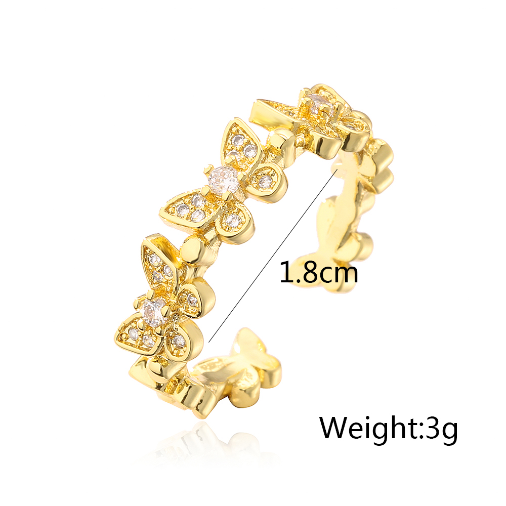 Fashion Butterfly Copper Gold Plated Zircon Open Ring 1 Piece display picture 5