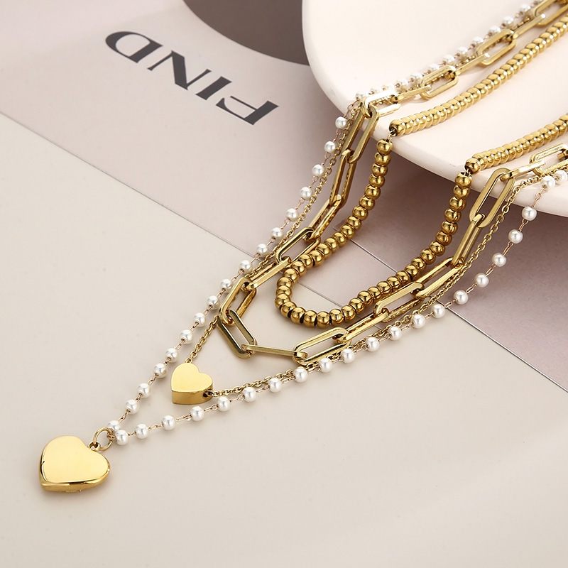 Luxurious Heart Shape Stainless Steel Plating Layered Necklaces display picture 5