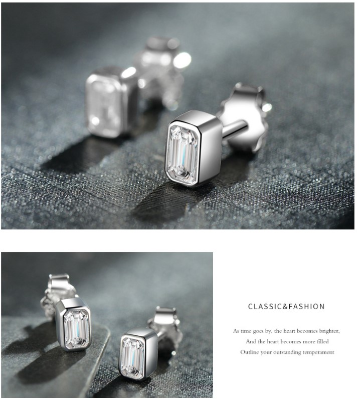Simple Style Square Silver Plating Inlay Zircon Ear Studs 1 Pair display picture 2