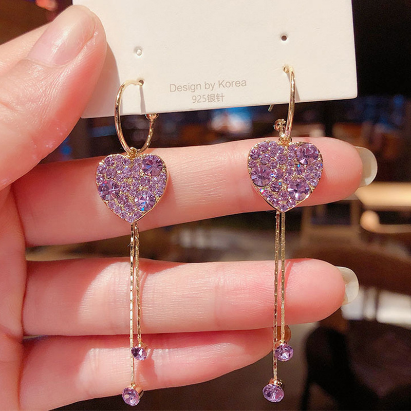 Simple Style Heart Shape Alloy Inlay Rhinestones Women's Drop Earrings 1 Pair display picture 1