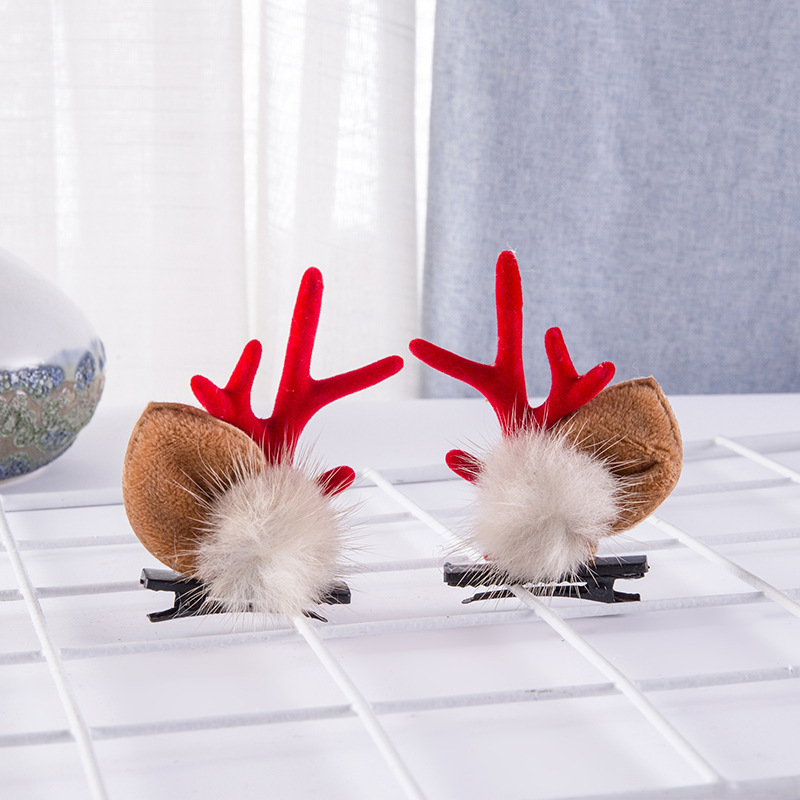 Cute Christmas Hairball Antlers Synthetics Flannel Hair Clip display picture 2