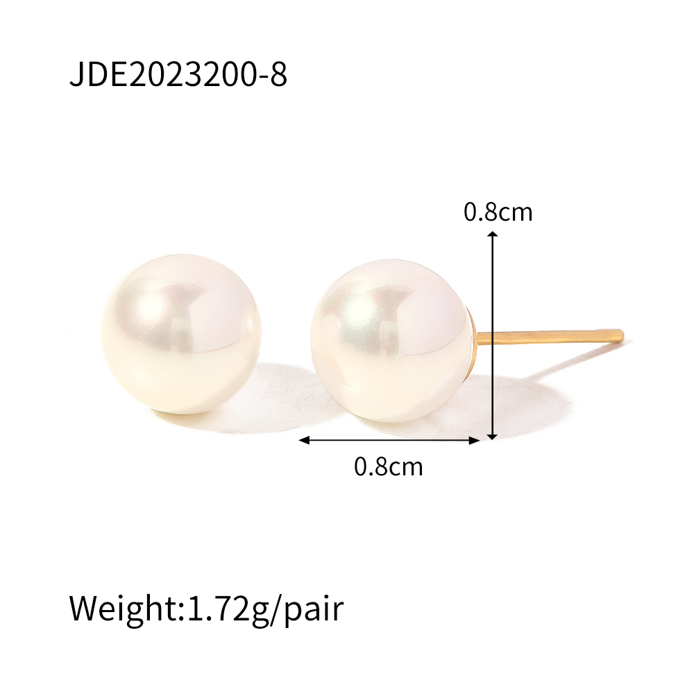 Elegant Round Stainless Steel Inlay Pearl Ear Studs 1 Pair display picture 8