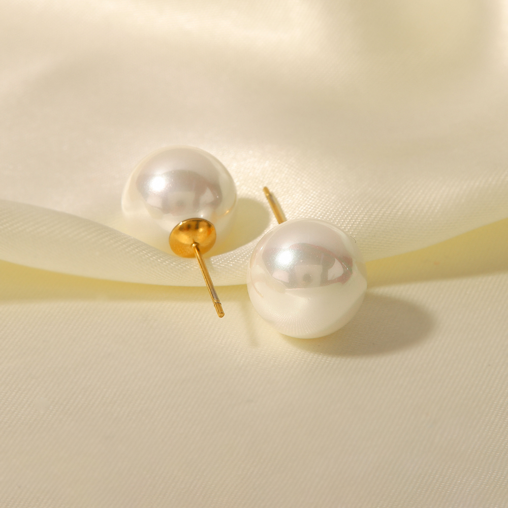 Elegant Round Stainless Steel Inlay Pearl Ear Studs 1 Pair display picture 15