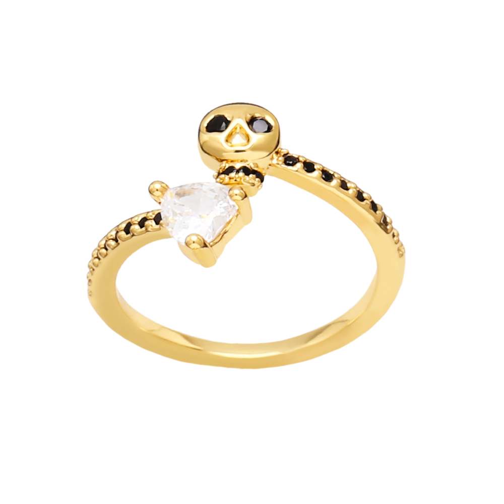 Hip-hop Heart Shape Skull Copper Gold Plated Zircon Open Ring 1 Piece display picture 3