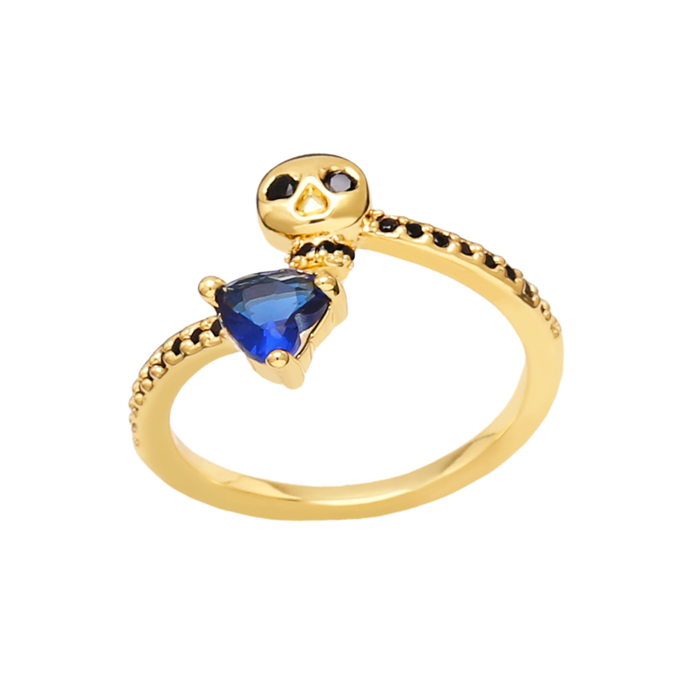 Hip-hop Heart Shape Skull Copper Gold Plated Zircon Open Ring 1 Piece display picture 6