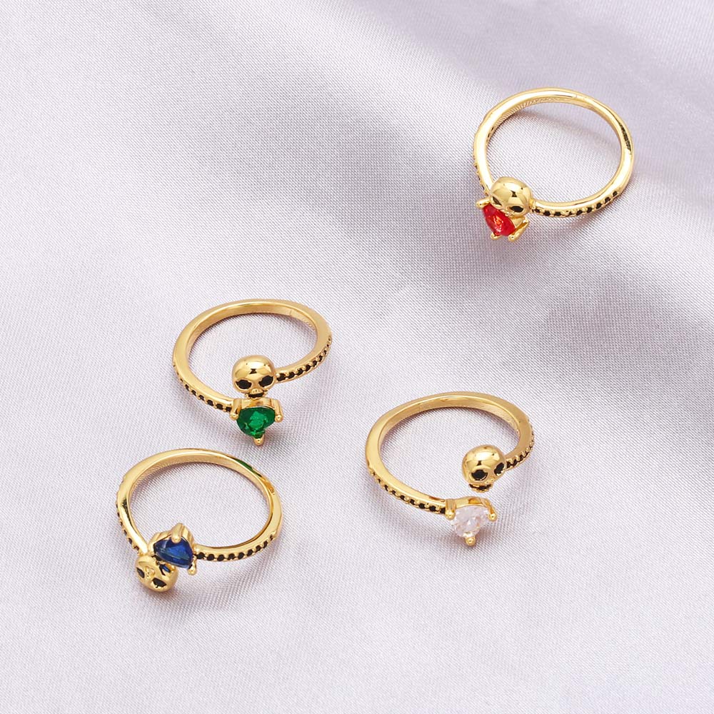 Hip-hop Heart Shape Skull Copper Gold Plated Zircon Open Ring 1 Piece display picture 7