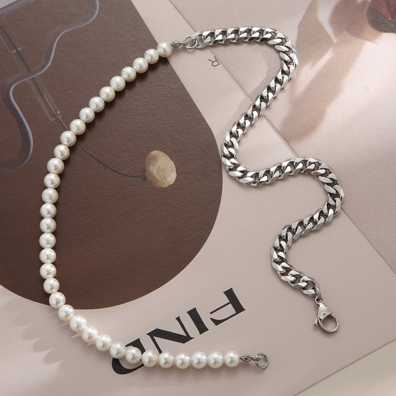 Hip-hop Geometric Stainless Steel Patchwork Artificial Pearls Jewelry Set 1 Piece display picture 11