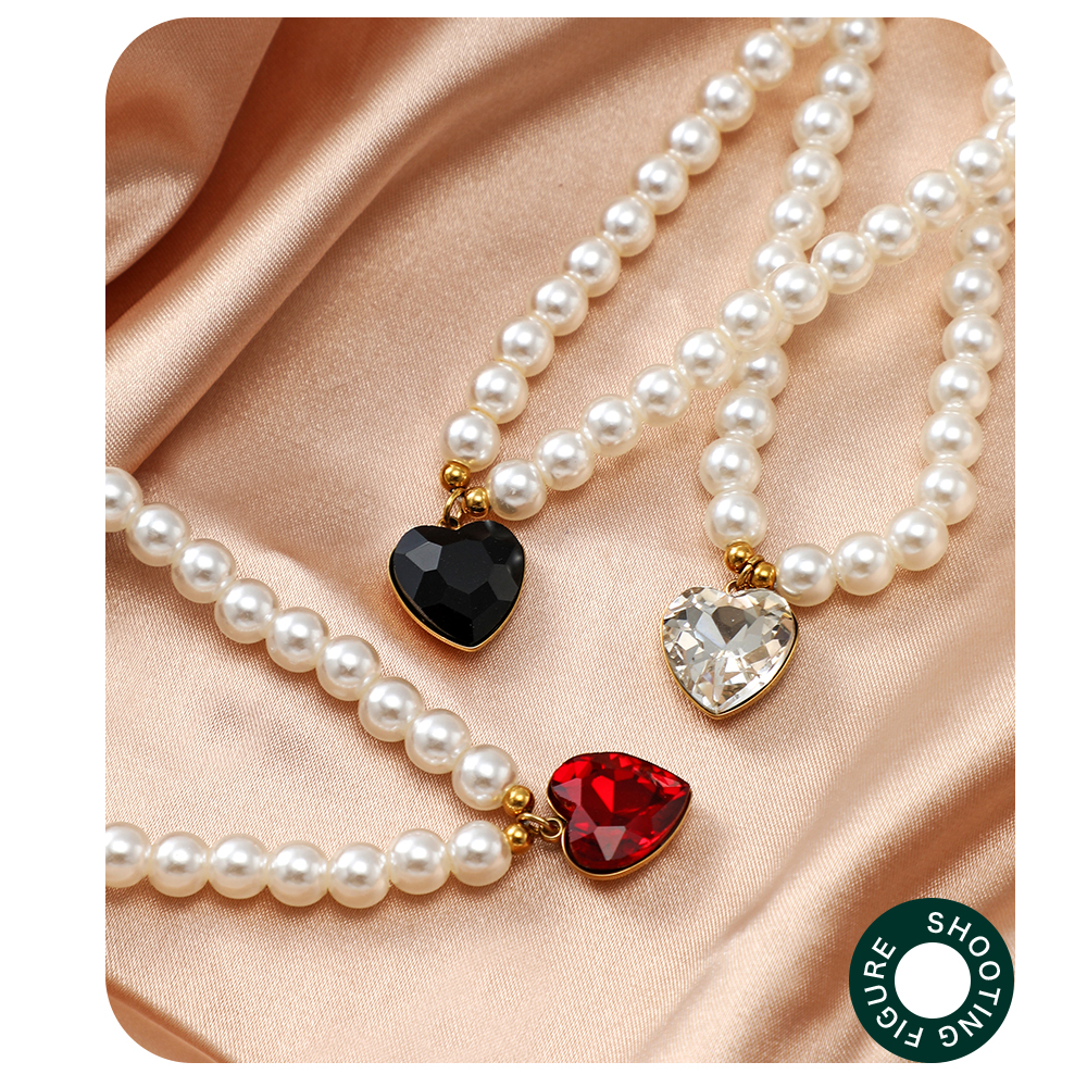 Vintage Style Heart Shape Stainless Steel Arylic Artificial Pearl Beaded Women's Pendant Necklace 1 Piece display picture 5