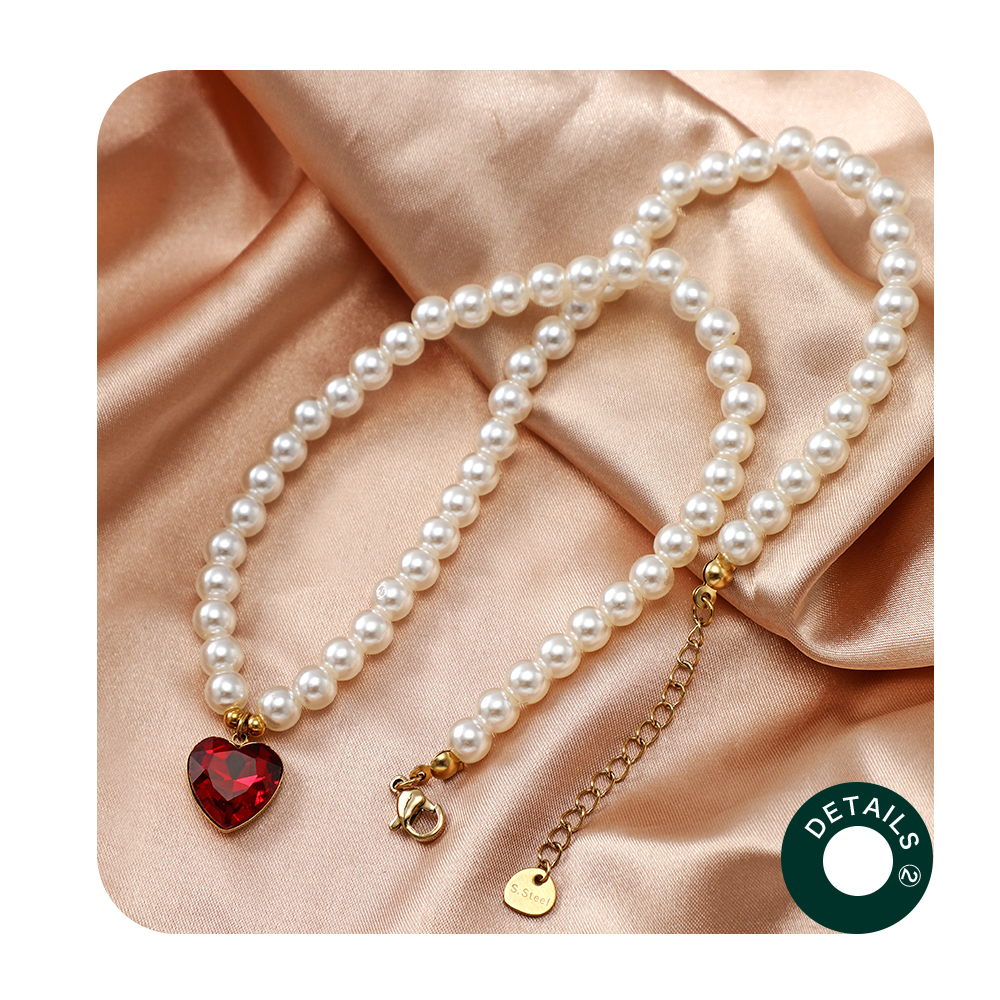 Vintage Style Heart Shape Stainless Steel Arylic Artificial Pearl Beaded Women's Pendant Necklace 1 Piece display picture 7