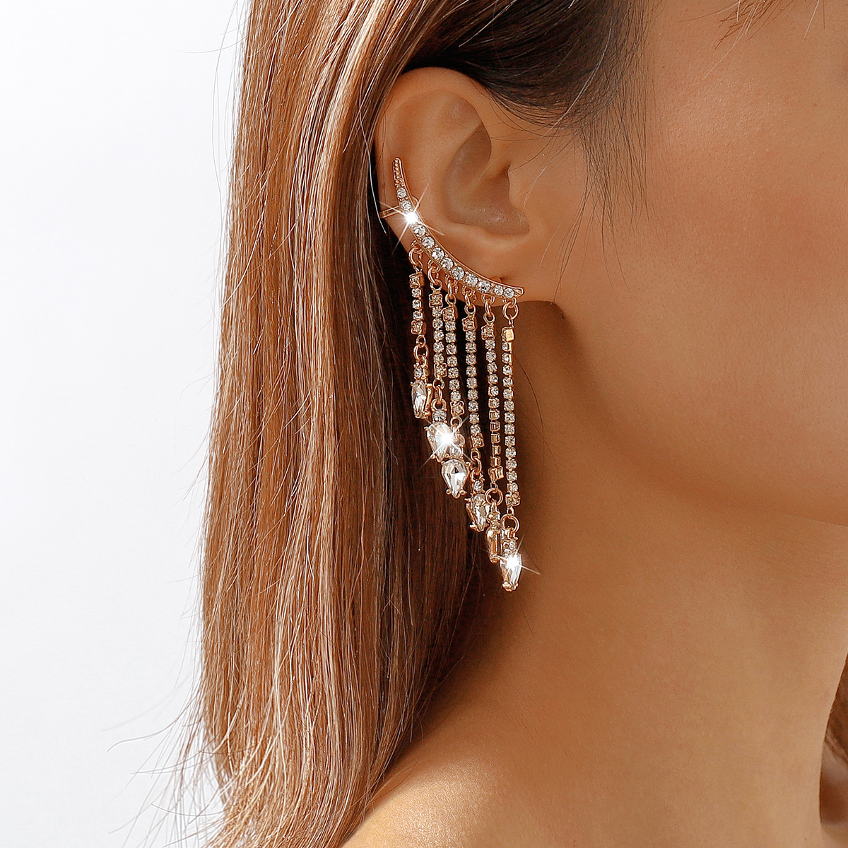 Simple Style Tassel Alloy Inlay Rhinestones Women's Drop Earrings 1 Pair display picture 1