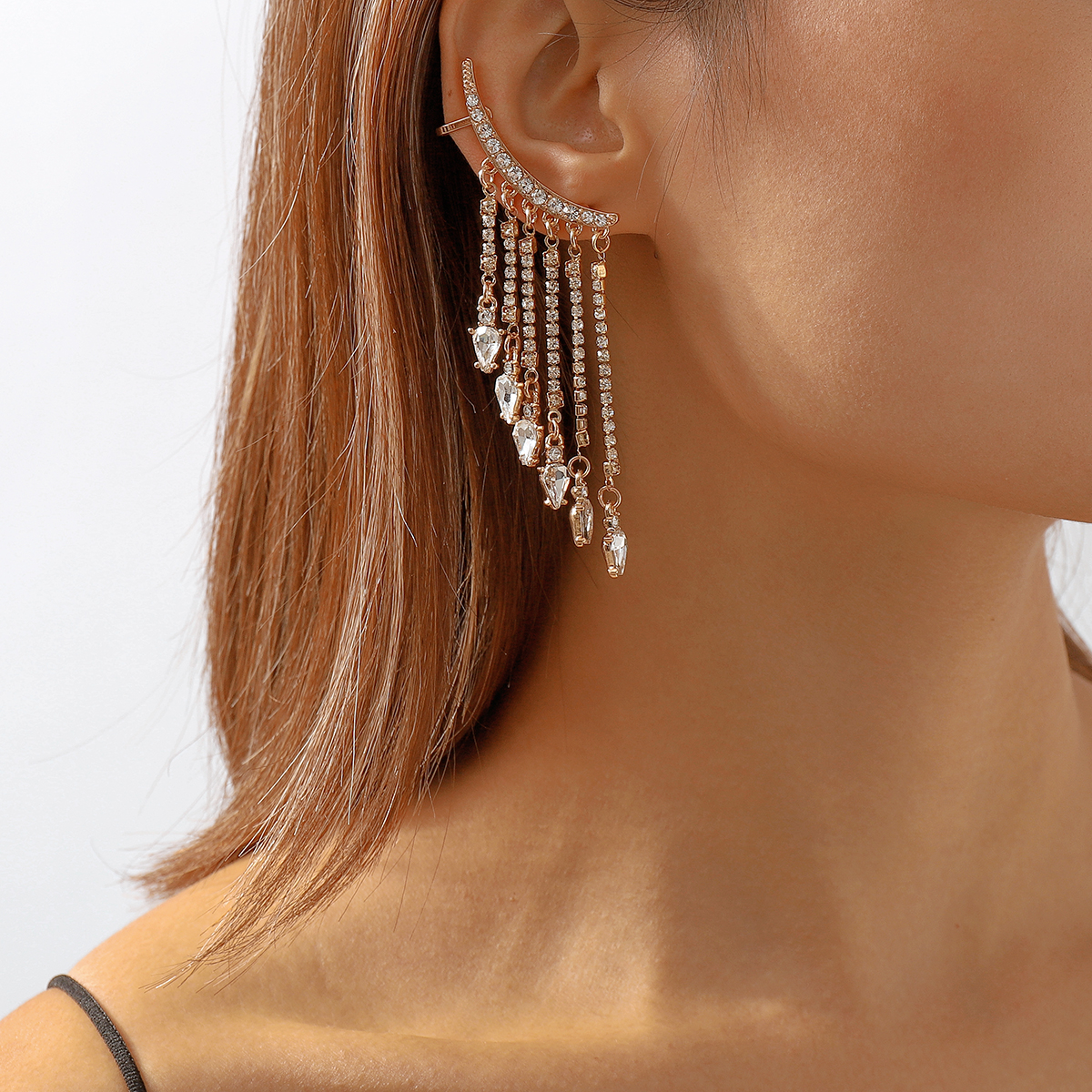 Simple Style Tassel Alloy Inlay Rhinestones Women's Drop Earrings 1 Pair display picture 4