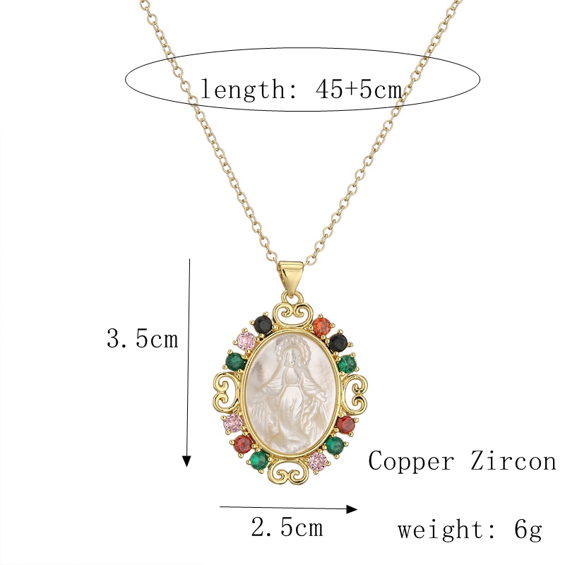 Retro Virgin Mary Oval Copper Inlay Zircon Pendant Necklace 1 Piece display picture 2