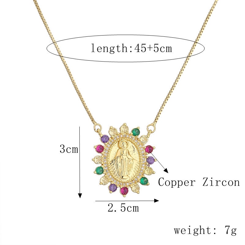 Retro Virgin Mary Oval Copper Inlay Zircon Pendant Necklace 1 Piece display picture 3