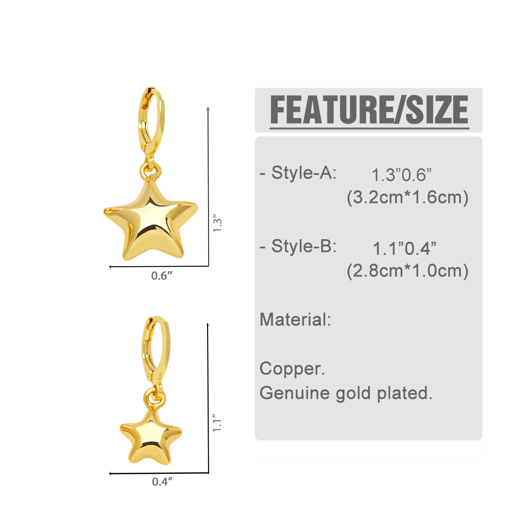Simple Style Pentagram Copper Gold Plated Drop Earrings 1 Pair display picture 1