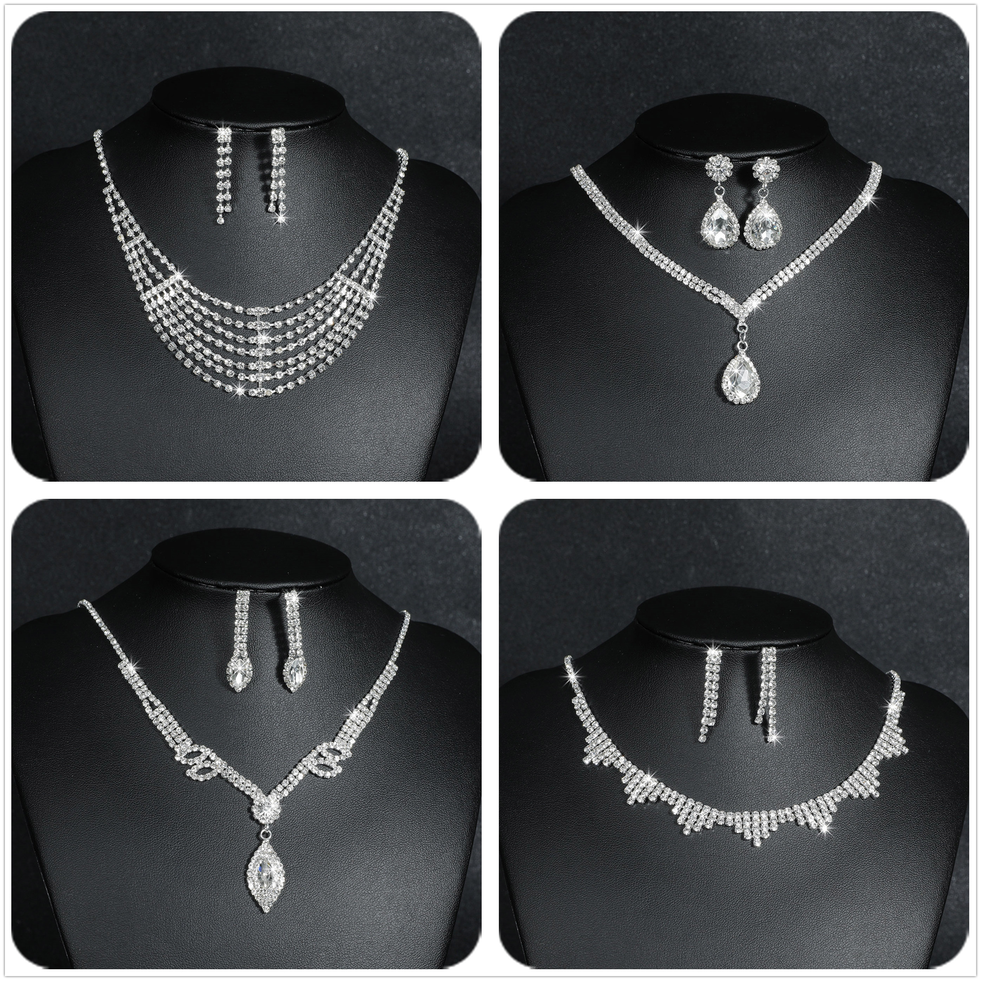 Elegant Water Droplets Tassel Artificial Crystal Metal Inlay Rhinestones Earrings Necklace 1 Set display picture 7