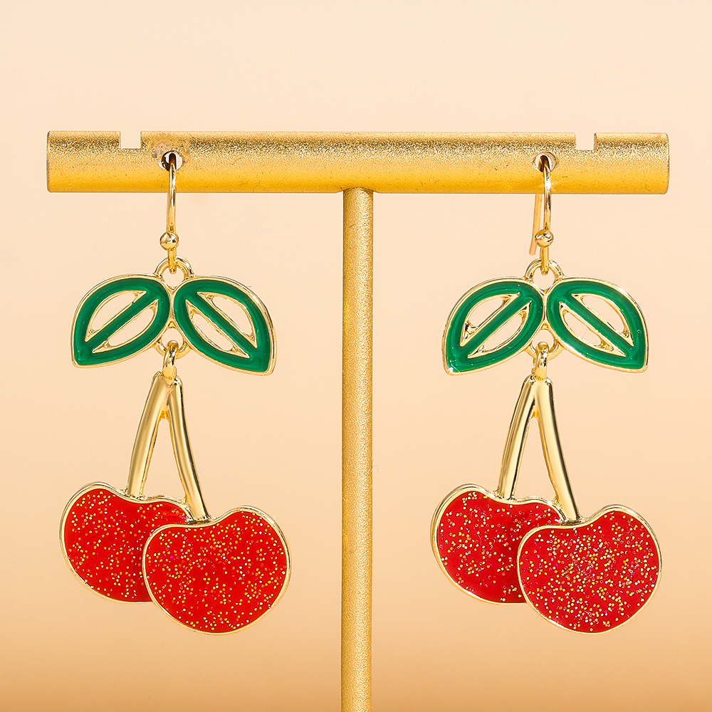 Fashion Cherry Alloy Enamel Hollow Out Women's Drop Earrings 1 Pair display picture 3