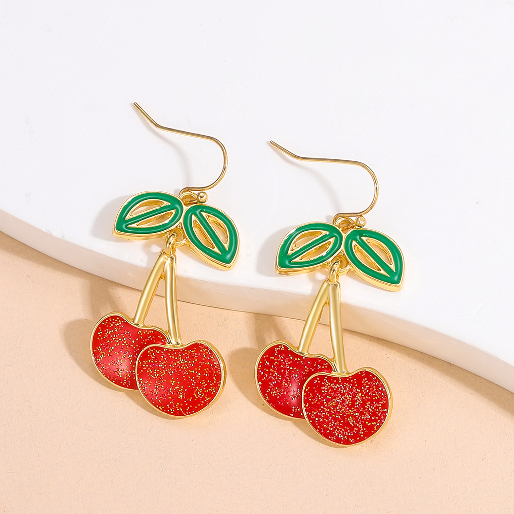 Fashion Cherry Alloy Enamel Hollow Out Women's Drop Earrings 1 Pair display picture 4