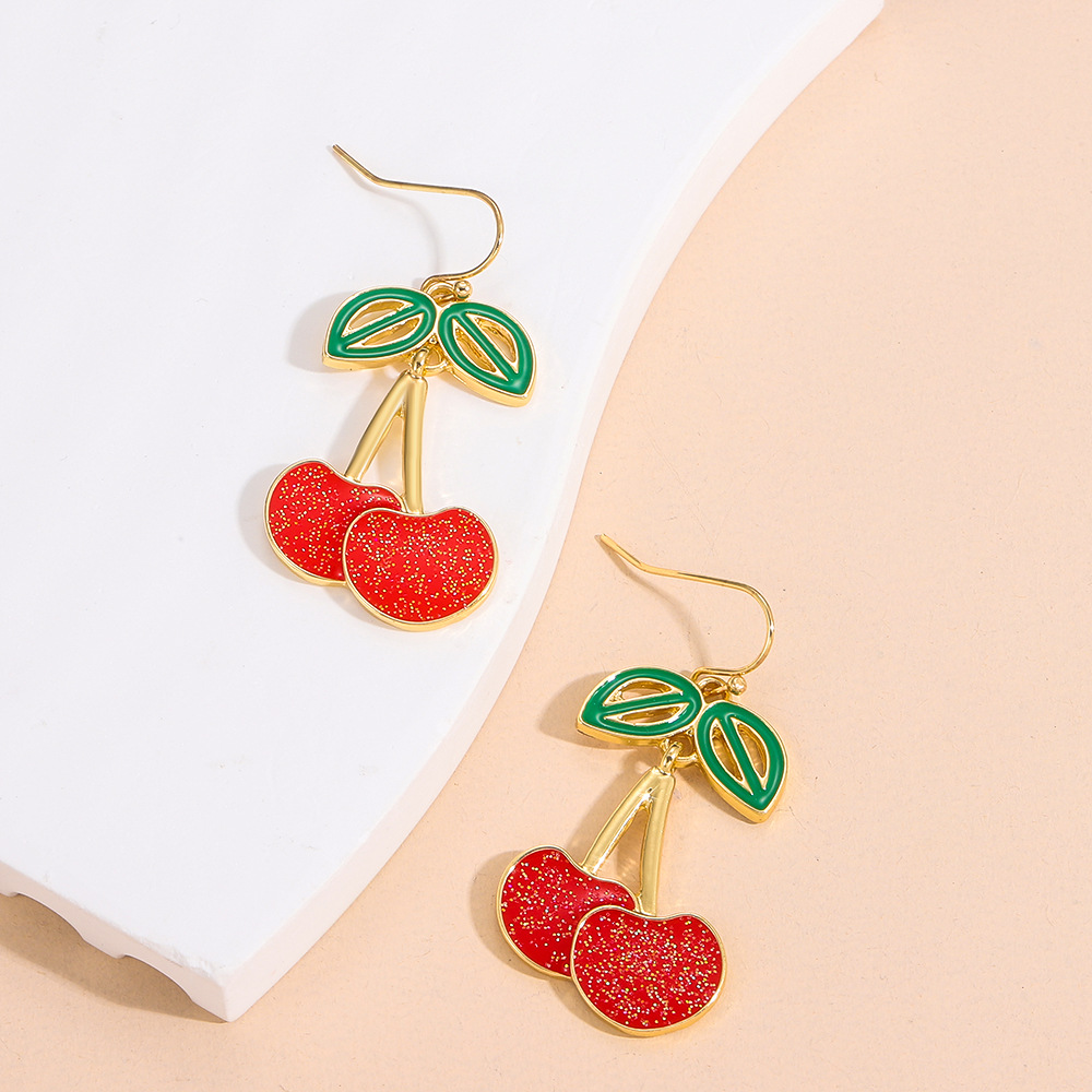 Fashion Cherry Alloy Enamel Hollow Out Women's Drop Earrings 1 Pair display picture 5