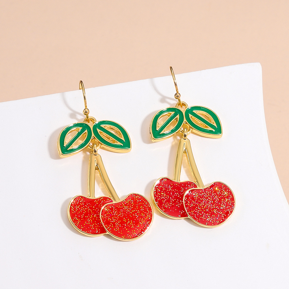 Fashion Cherry Alloy Enamel Hollow Out Women's Drop Earrings 1 Pair display picture 6