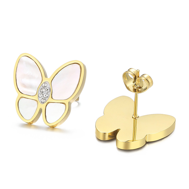 Sucré Papillon Acier Inoxydable Incruster Strass Coquille Boucles D'oreilles 1 Paire display picture 1