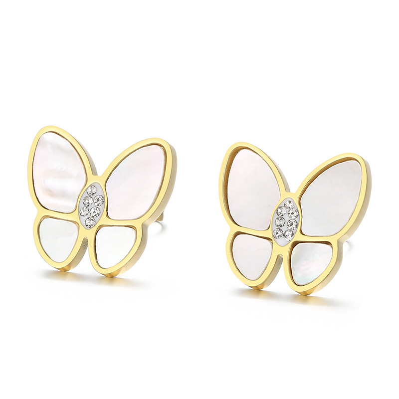 Sucré Papillon Acier Inoxydable Incruster Strass Coquille Boucles D'oreilles 1 Paire display picture 2