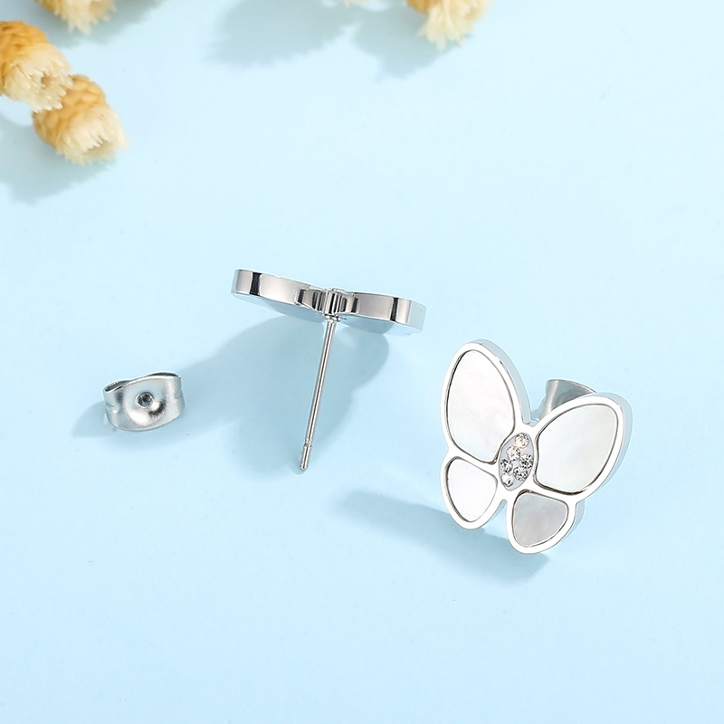 Sweet Butterfly Stainless Steel Inlay Rhinestones Shell Ear Studs 1 Pair display picture 4