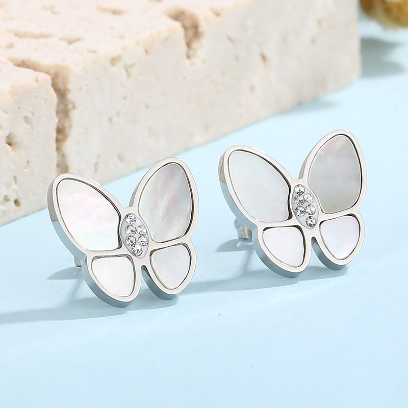Dulce Mariposa Acero Inoxidable Embutido Diamantes De Imitación Cascarón Pendientes 1 Par display picture 5