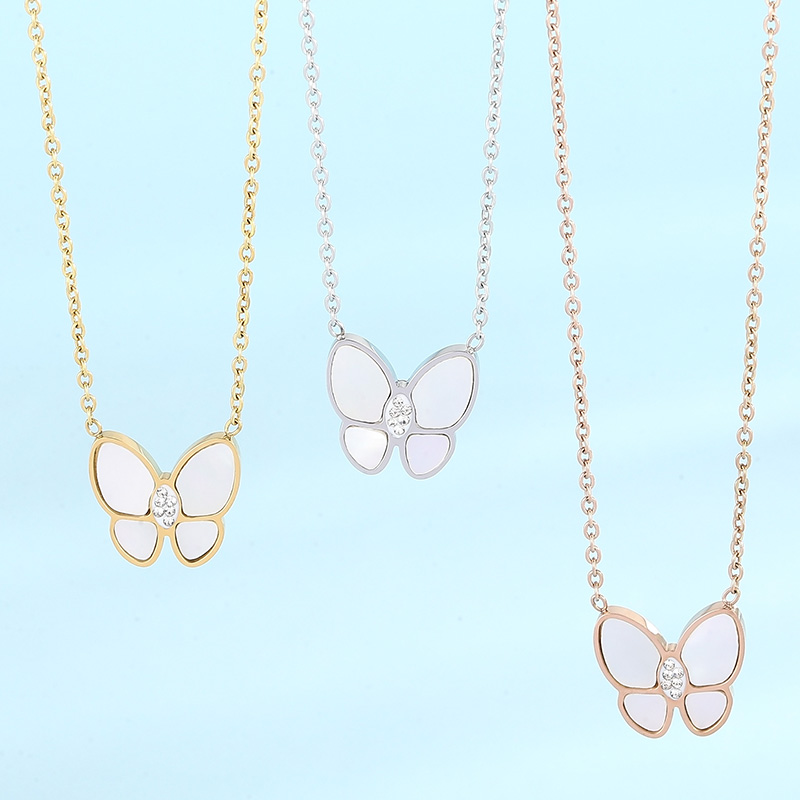 Sweet Butterfly Stainless Steel Plating Rhinestones Shell Pendant Necklace 1 Piece display picture 3
