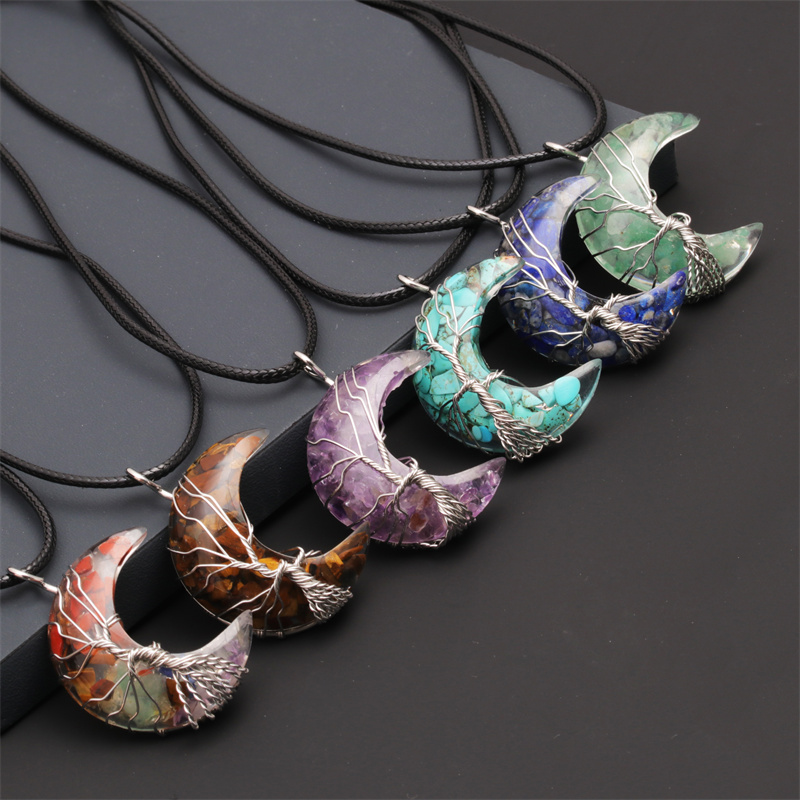 Fashion Star Moon Stainless Steel Inlay Artificial Crystal Turquoise Necklace display picture 11
