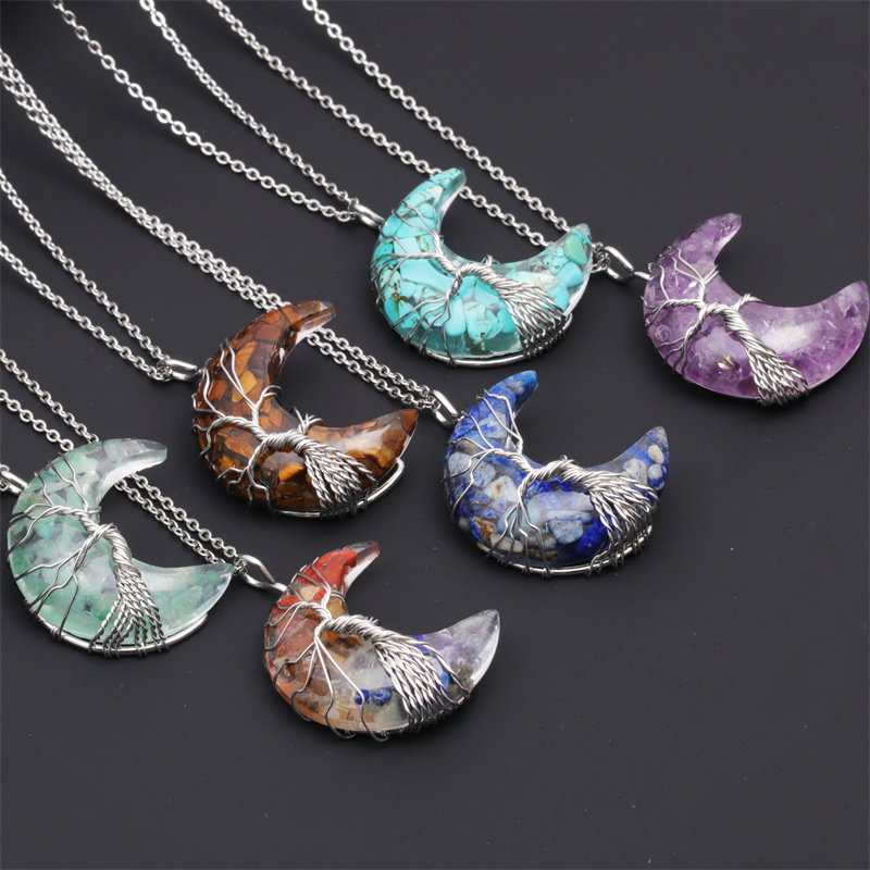 Fashion Star Moon Stainless Steel Inlay Artificial Crystal Turquoise Necklace display picture 12
