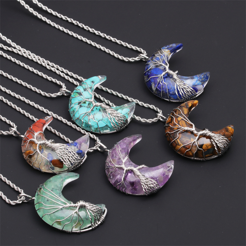 Fashion Star Moon Stainless Steel Inlay Artificial Crystal Turquoise Necklace display picture 14
