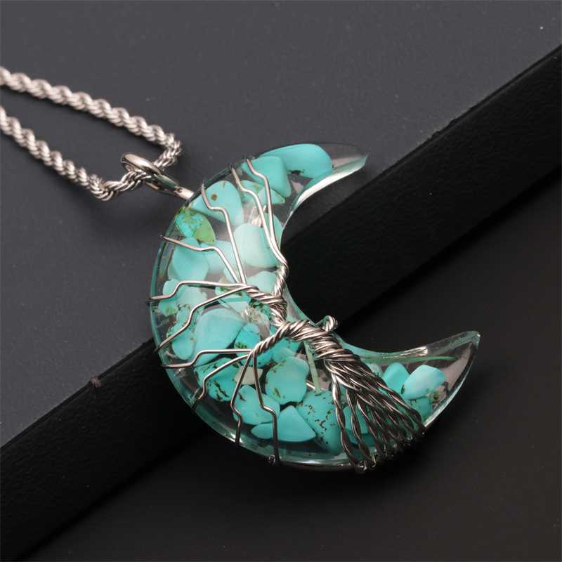 Fashion Star Moon Stainless Steel Inlay Artificial Crystal Turquoise Necklace display picture 19