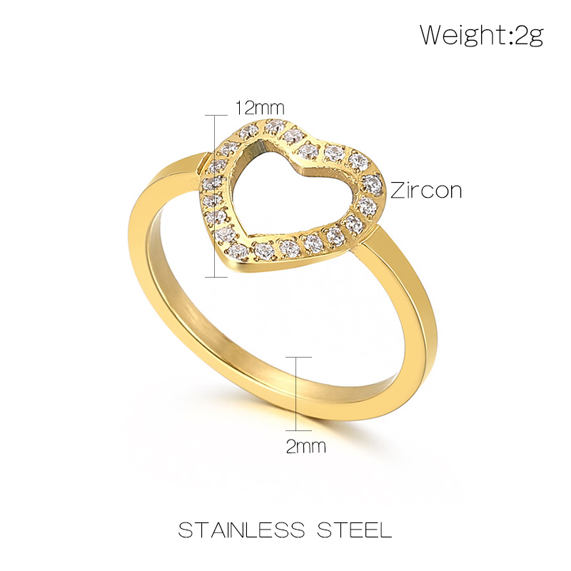 Simple Style Heart Shape Stainless Steel Plating Rhinestones Rings 1 Piece display picture 1