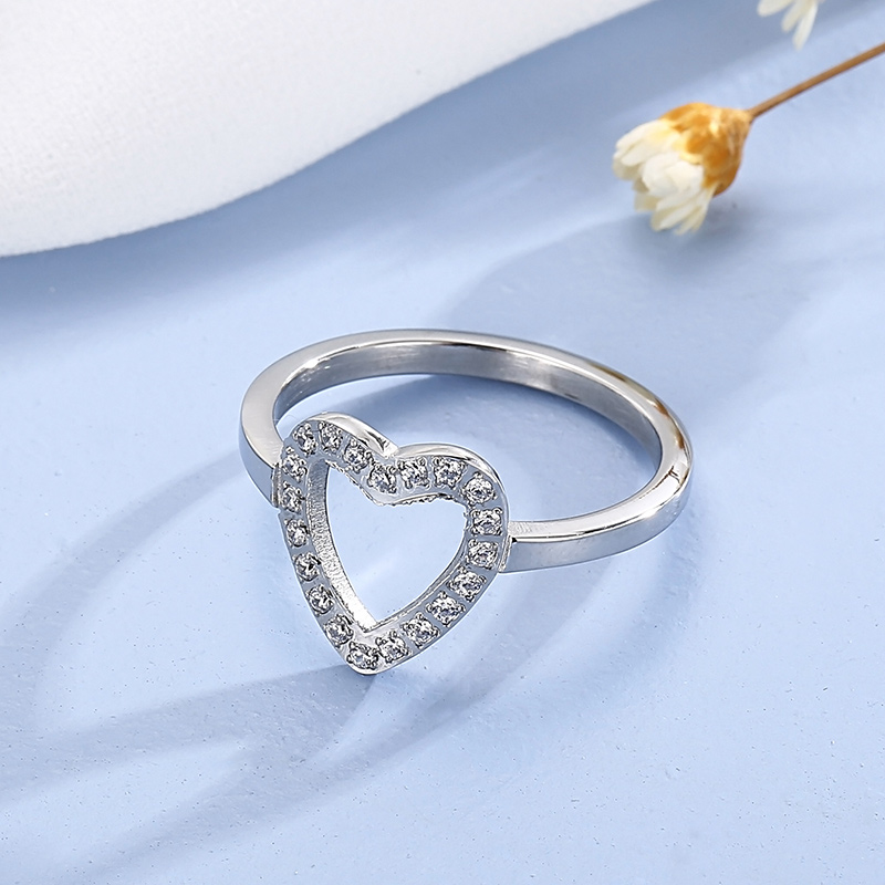 Simple Style Heart Shape Stainless Steel Plating Rhinestones Rings 1 Piece display picture 3