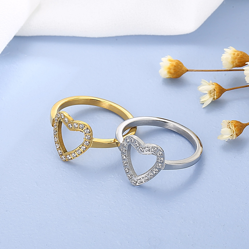Simple Style Heart Shape Stainless Steel Plating Rhinestones Rings 1 Piece display picture 15