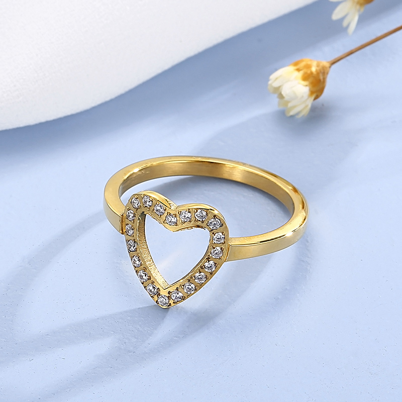 Simple Style Heart Shape Stainless Steel Plating Rhinestones Rings 1 Piece display picture 6