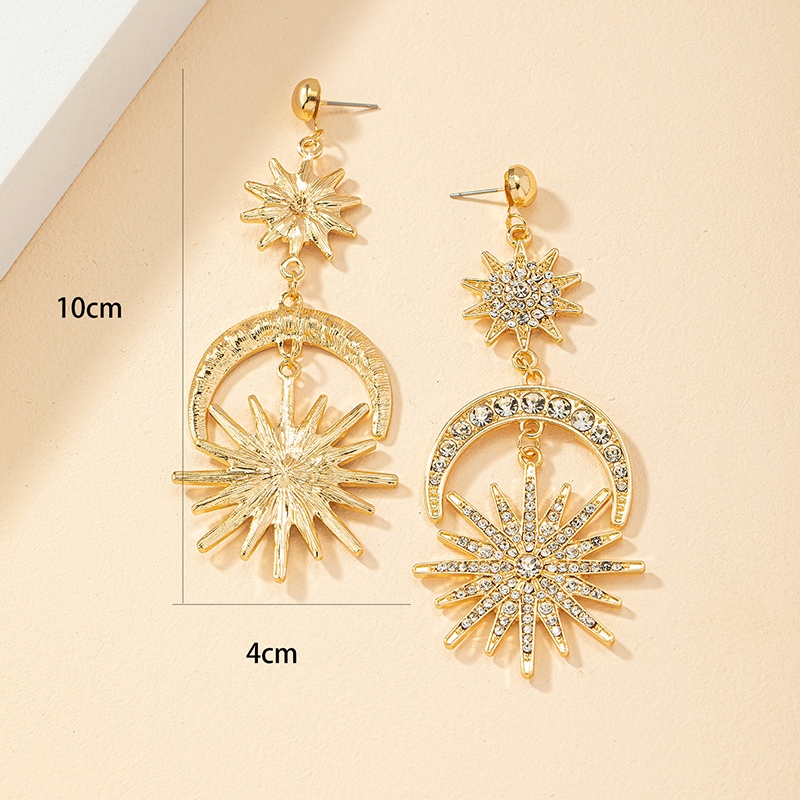 Exaggerated Star Moon Alloy Inlay Rhinestones Women's Drop Earrings 1 Pair display picture 4