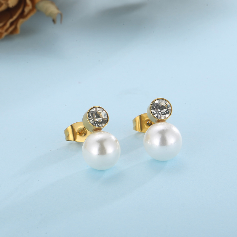 Mode Geometrisch Titan Stahl Inlay Künstliche Perlen Strasssteine Frau Ohrringe Halskette display picture 3