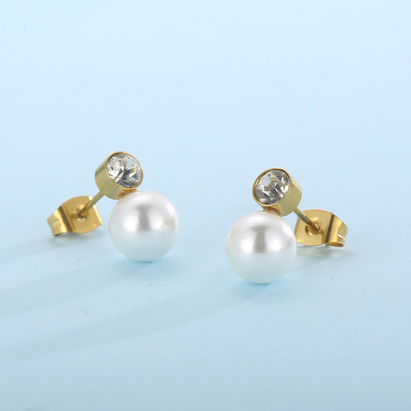 Mode Geometrisch Titan Stahl Inlay Künstliche Perlen Strasssteine Frau Ohrringe Halskette display picture 4