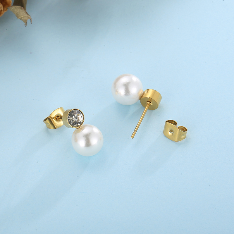 Mode Geometrisch Titan Stahl Inlay Künstliche Perlen Strasssteine Frau Ohrringe Halskette display picture 5