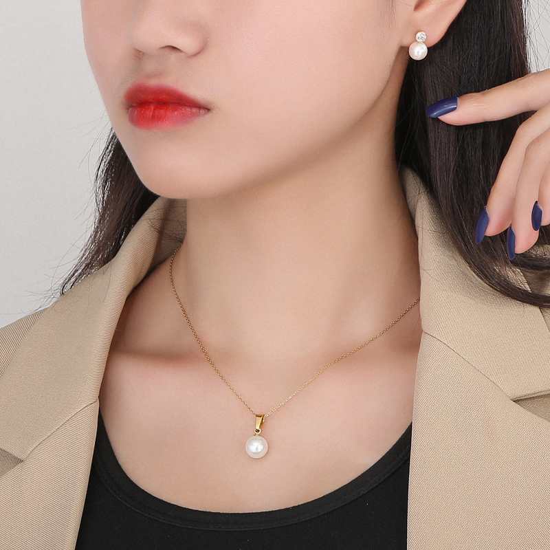 Mode Geometrisch Titan Stahl Inlay Künstliche Perlen Strasssteine Frau Ohrringe Halskette display picture 12
