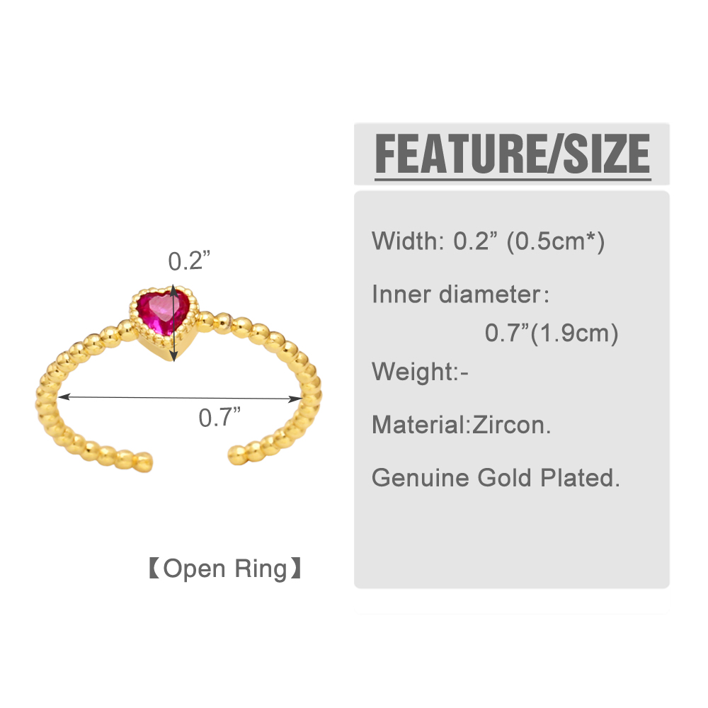 Mode Herzform Kupfer Vergoldet Zirkon Offener Ring 1 Stück display picture 1