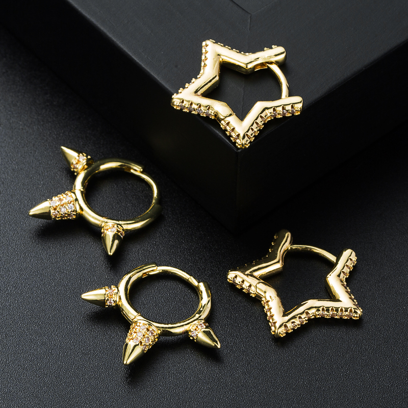 Fashion Pentagram Copper Plating Zircon Earrings 1 Pair display picture 1