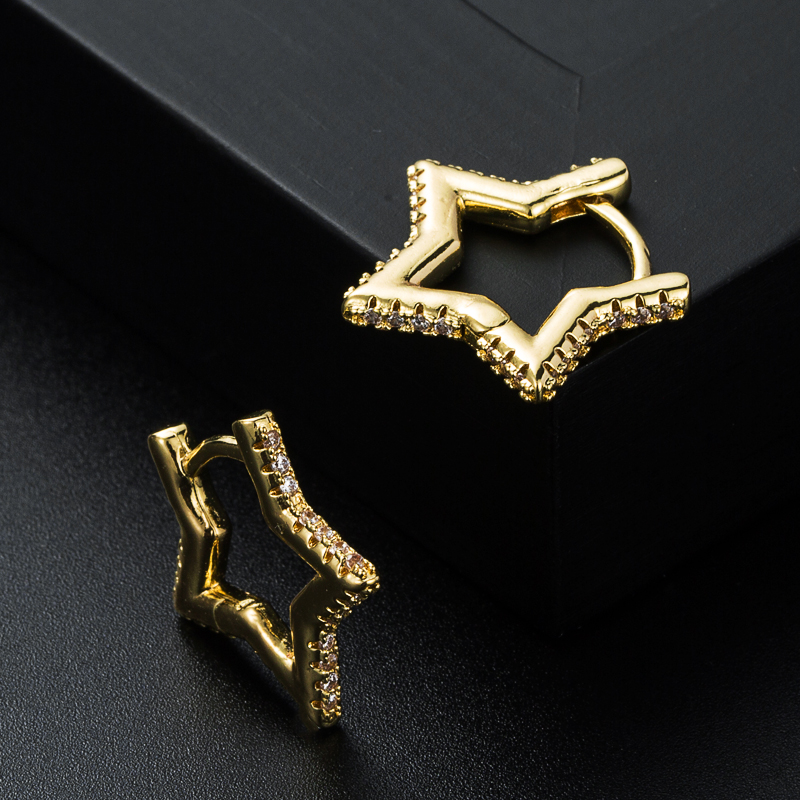 Fashion Pentagram Copper Plating Zircon Earrings 1 Pair display picture 3