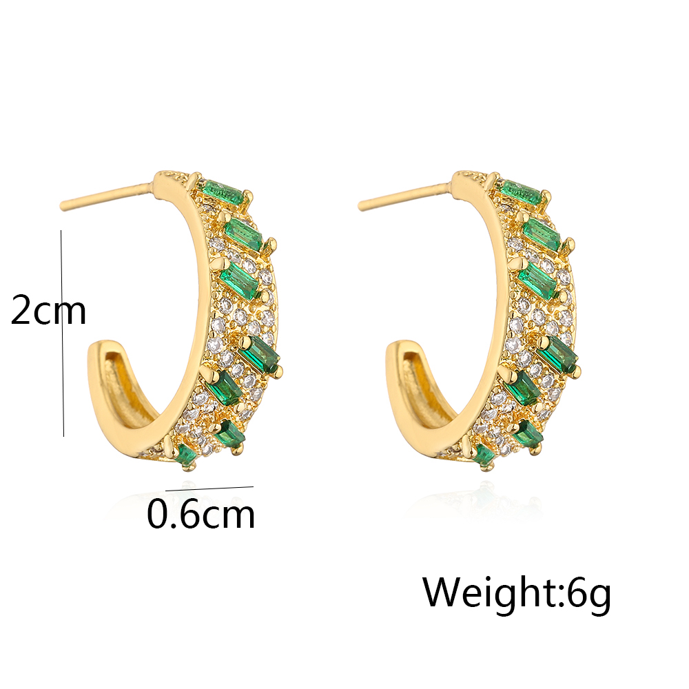 Fashion C Shape Copper Gold Plated Zircon Ear Studs 1 Pair display picture 5