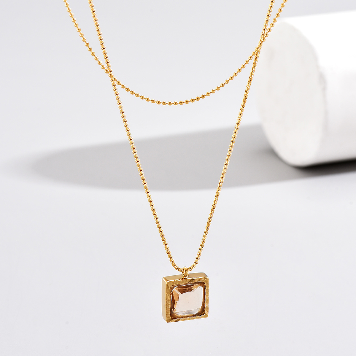 Elegant Square Stainless Steel Inlay Zircon Layered Necklaces 1 Piece display picture 5