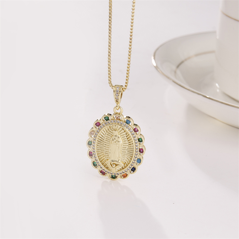 Retro Portrait Copper Gold Plated Zircon Pendant Necklace 1 Piece display picture 19