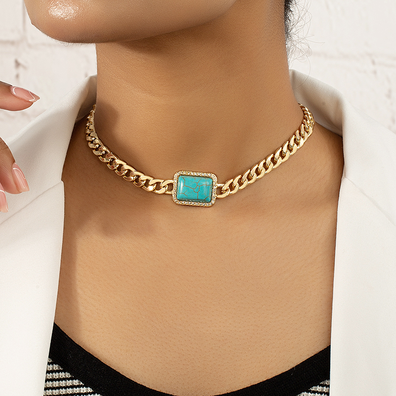 Retro Geometric Quadrilateral Alloy Inlay Turquoise Women's Choker display picture 3