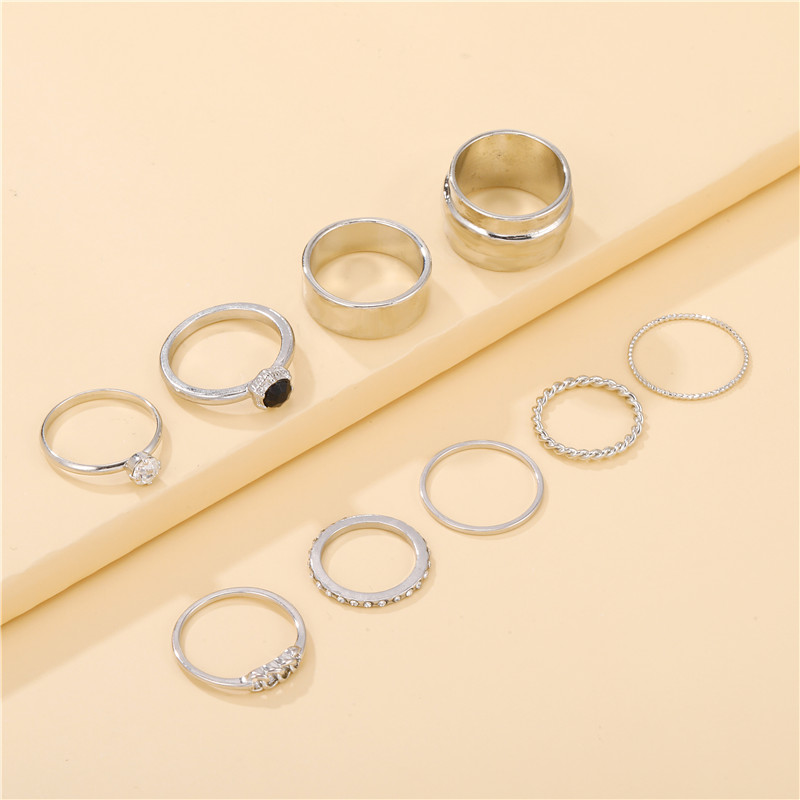 Fashion Round Alloy Inlay Rhinestones Women's Rings 9 Pieces display picture 1