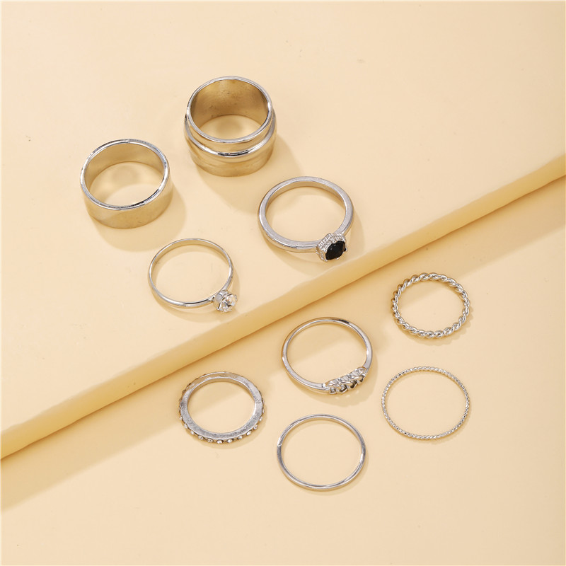 Fashion Round Alloy Inlay Rhinestones Women's Rings 9 Pieces display picture 2